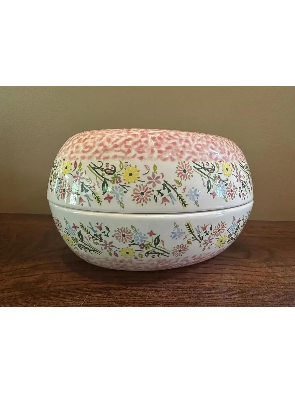 Temp-tations by Tara Pink Floral Sponge Painted Egg-Shaped Lidded Casserole Dish